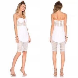 NBD White 4am Caged Lace Bustier Stretch Sweetheart Midi Dress XS NEW